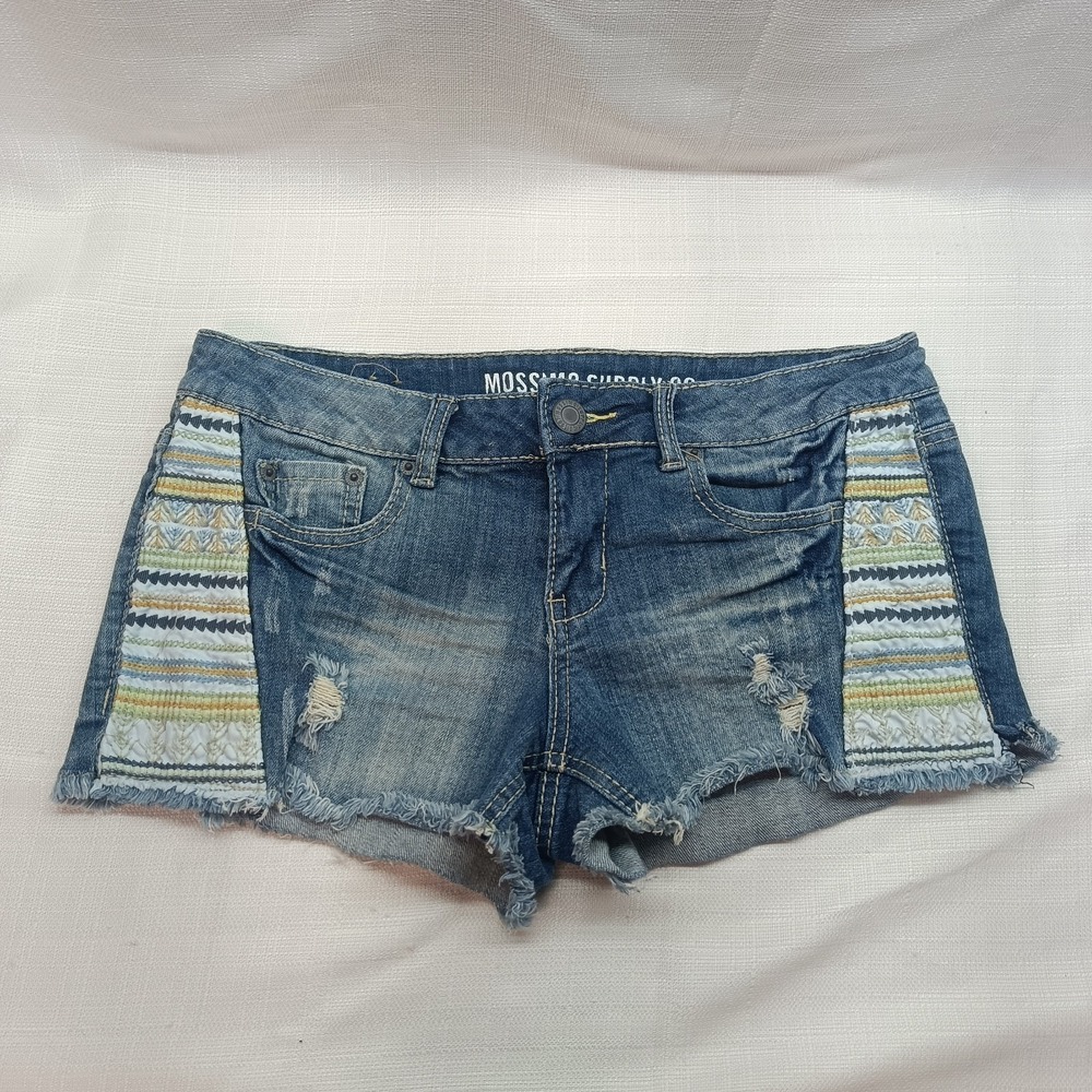 Mossimo Womens 6 Aztec Panel Booty Boho‎ Shorts Embroidered Distressed Y2K Style